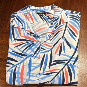 Express Men's Leaf Print Shirt - Blue and Coral